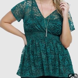 Torrid metallic pin dot lace babydoll top size 5